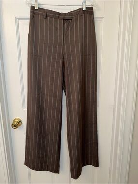 Reformation Brown Pinstripe Wide-Leg Trousers with Rust Stripes